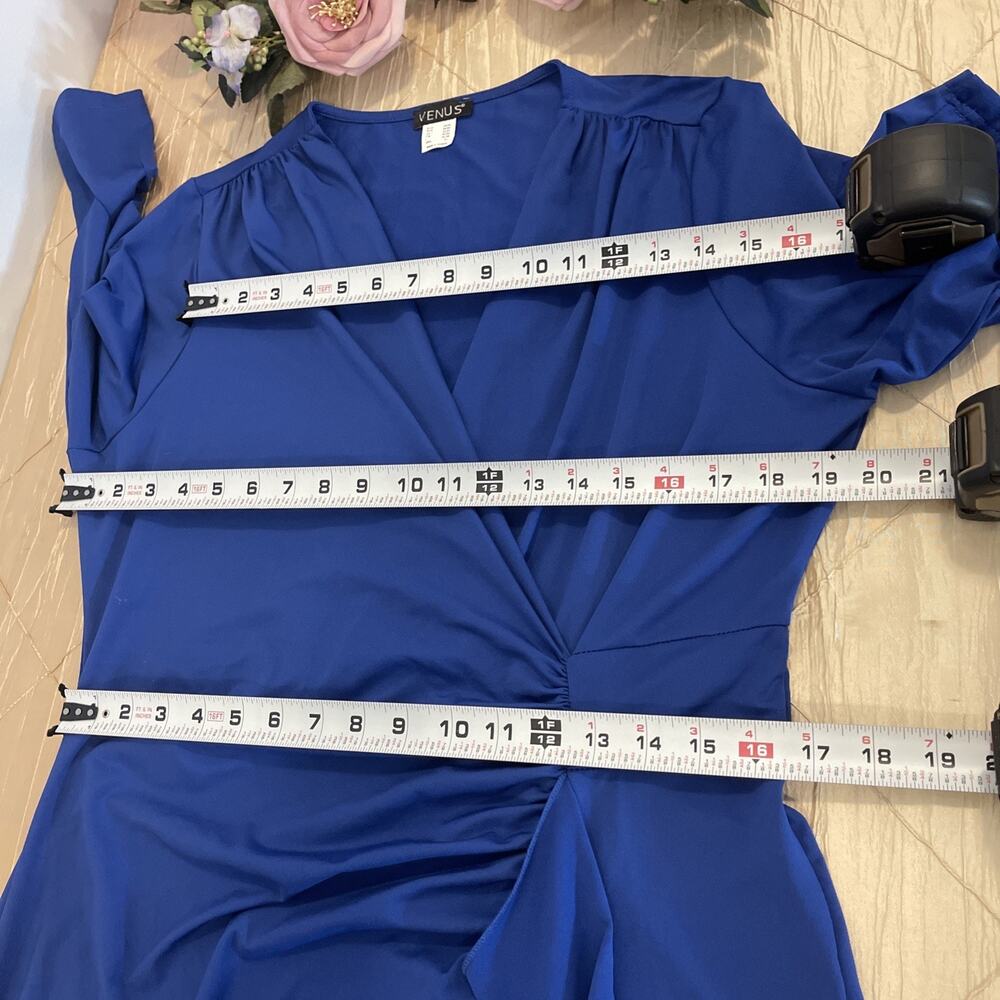Venus Royal Blue Faux Wrap Ruched Midi Dress XL 3/4 Sleeve - Picture 10 of 12